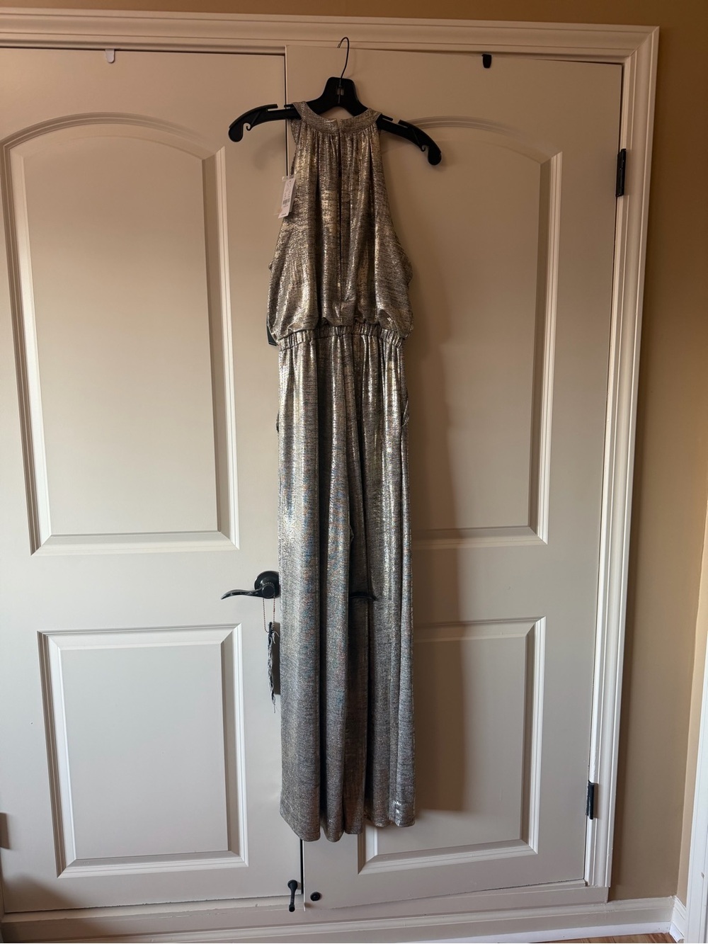 NWT New York & Company Metallic Gold Halter Wide Leg Jumpsuit | Medium